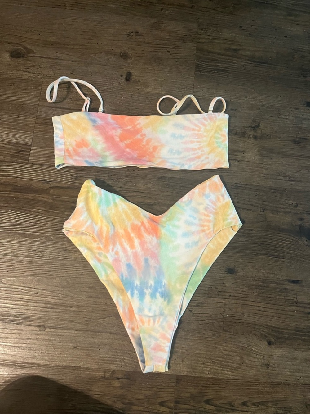 Skatie x Salty Blonde Collab Tie-Dye Pastel Bandeau Bikini Set